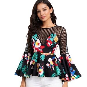 Floral Colorful Mesh Peplum Top
